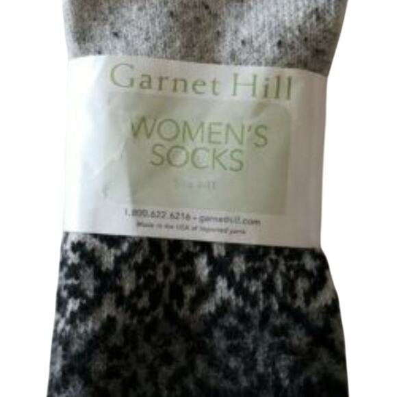 Garnet Hill 82% Cashmere Socks Fair Isle Pattern Luxury Crew Grey Black Warm - Picture 3 of 5